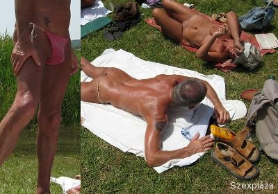 A férfiak női tangában napoznak