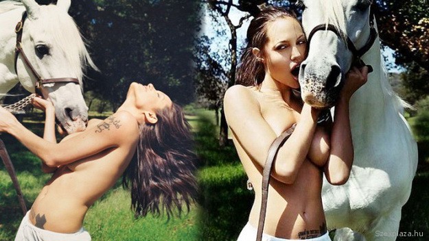 Angelina Jolie lóval élvezkedik a fotózáson
